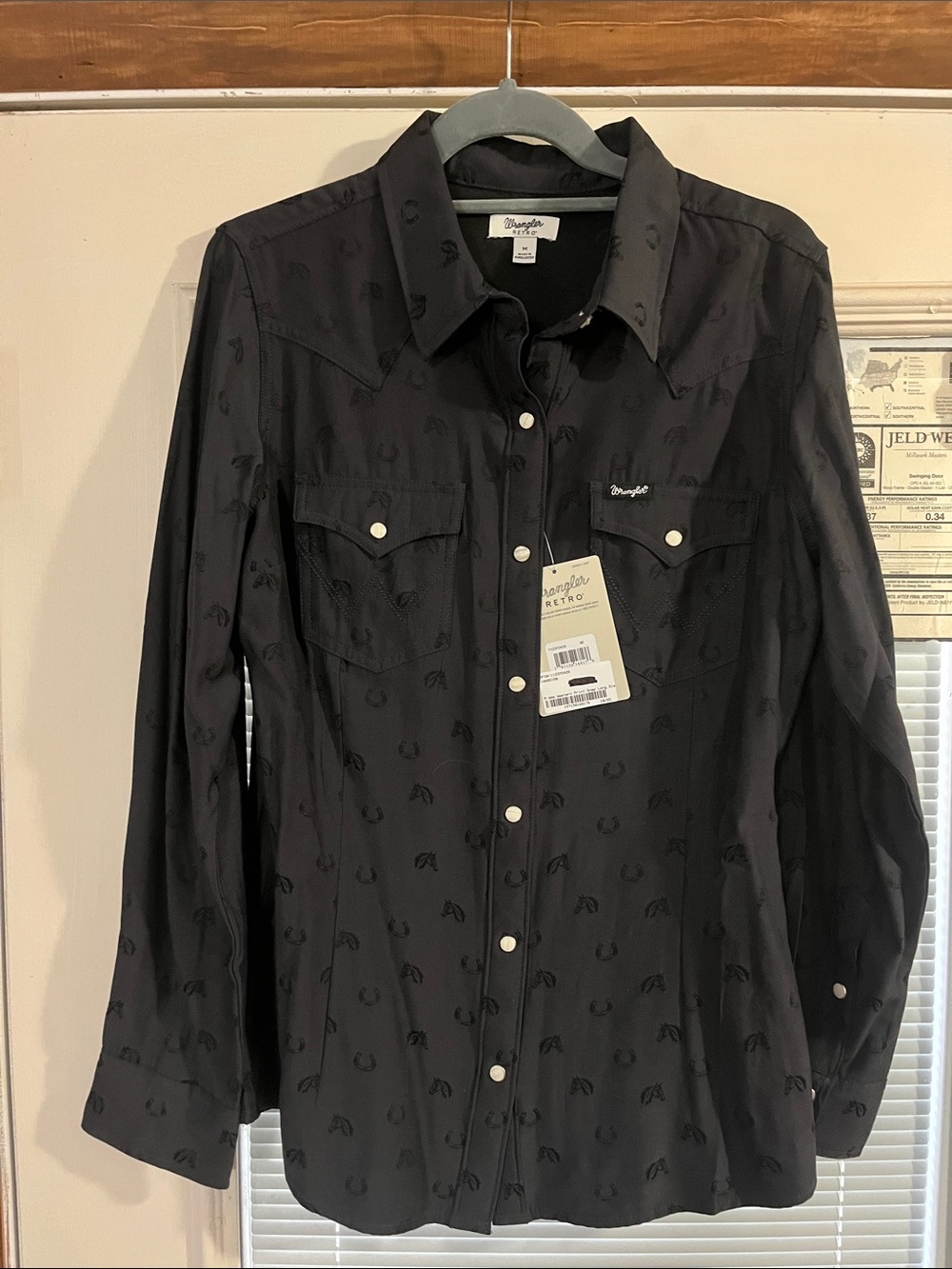 Wrangler Black Western Snap Shirt Jacket with Subtle Pattern